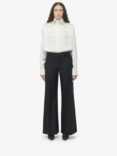 Alexander Mcqueen Wool And Mohair Wide-leg Tuxedo Pants In Black