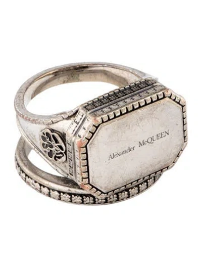 Pre-owned Alexander Mcqueen Signature Engraved Signet Ring In Multicolor