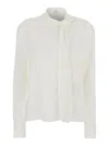Alexander Mcqueen Silk Blouse With Front Scarf Detail In White
