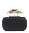 Alexander Mcqueen Silk Carnation Knuckle Clutch Bag In Black