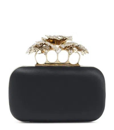 Alexander Mcqueen Silk Carnation Knuckle Clutch Bag In Black