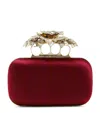 Alexander Mcqueen Silk Carnation Knuckle Clutch Bag In Burgundy
