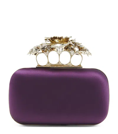 Alexander Mcqueen Silk Carnation Knuckle Clutch Bag In Purple