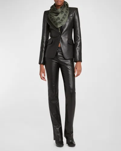 Alexander Mcqueen Silk Chiffon Skull Scarf In 2960 Kaki Black