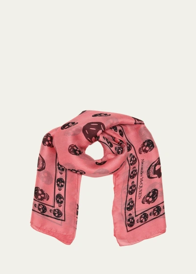 Alexander Mcqueen Silk Chiffon Skull Scarf In 6660 Coral Black