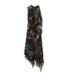 Alexander Mcqueen Silk Floral Asymmetric Maxi Dress In Black