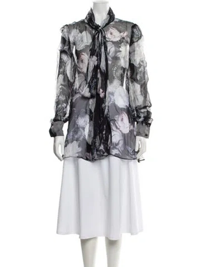 Pre-owned Alexander Mcqueen Silk Floral Print Blouse In Black