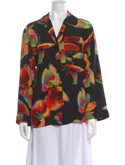 Pre-owned Alexander Mcqueen Silk Floral Print Blouse In Black