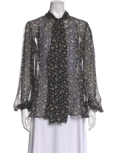 Pre-owned Alexander Mcqueen Silk Floral Print Blouse In Black