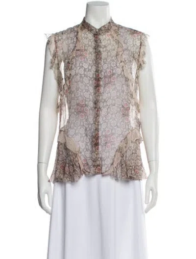 Pre-owned Alexander Mcqueen Silk Floral Print Blouse In Neutral