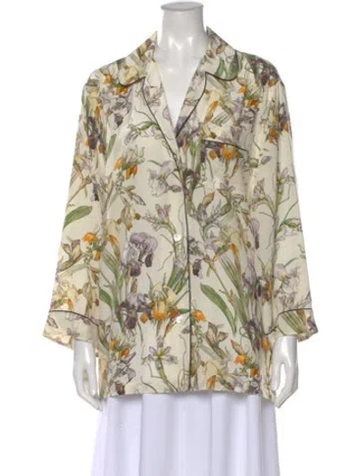 Pre-owned Alexander Mcqueen Silk Floral Print Blouse In Neutral