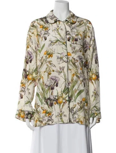 Pre-owned Alexander Mcqueen Silk Floral Print Blouse In Neutral