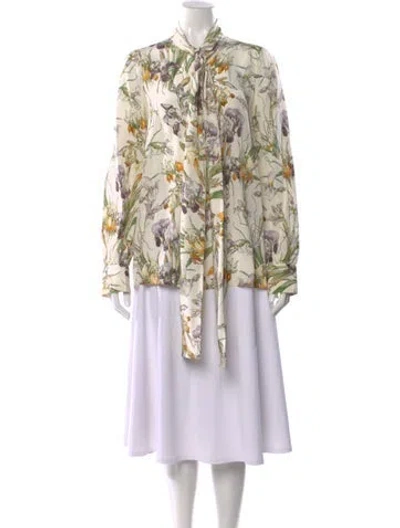 Pre-owned Alexander Mcqueen Silk Floral Print Blouse In Neutral
