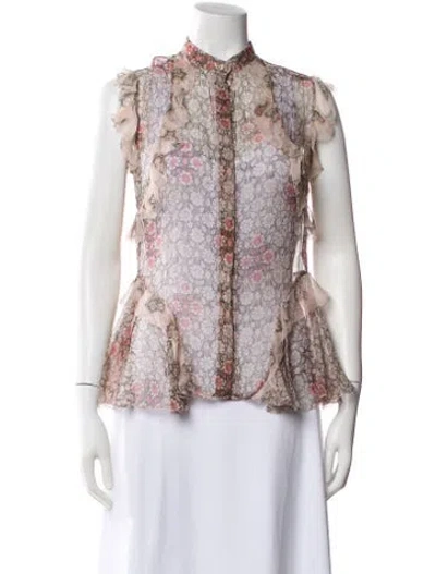 Pre-owned Alexander Mcqueen Silk Floral Print Blouse In Neutral