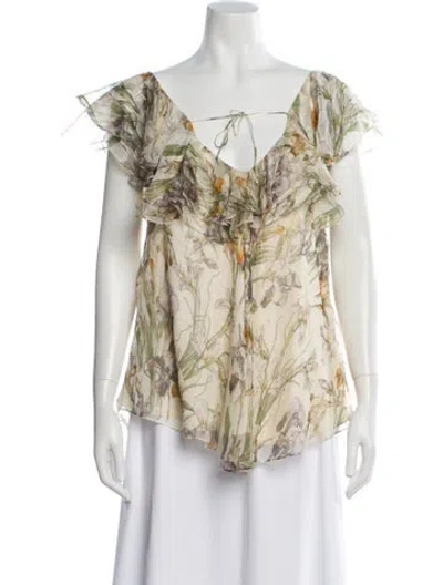 Pre-owned Alexander Mcqueen Silk Floral Print Blouse In Neutral