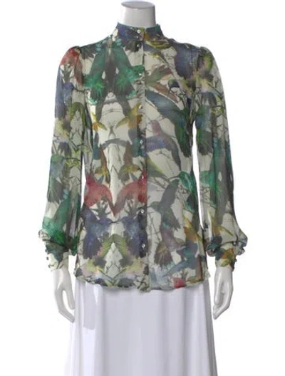 Pre-owned Alexander Mcqueen Silk Floral Print Blouse In Neutral