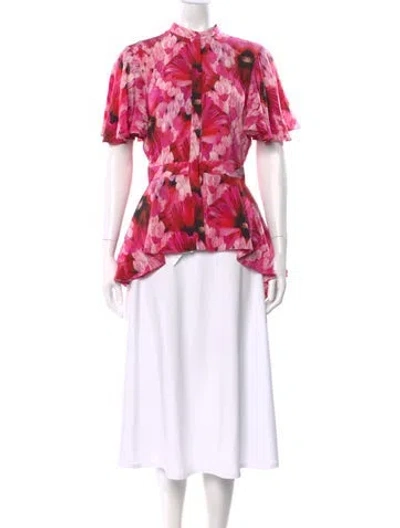 Pre-owned Alexander Mcqueen Silk Floral Print Blouse In Pink