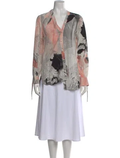 Pre-owned Alexander Mcqueen Silk Floral Print Blouse In Pink