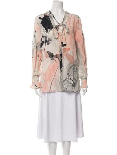 Pre-owned Alexander Mcqueen Silk Floral Print Blouse In Pink