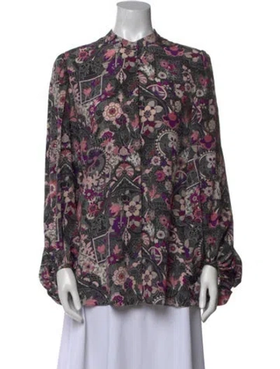 Pre-owned Alexander Mcqueen Silk Floral Print Blouse In Purple