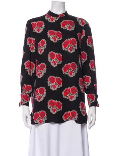 Pre-owned Alexander Mcqueen Silk Floral Print Blouse In Red