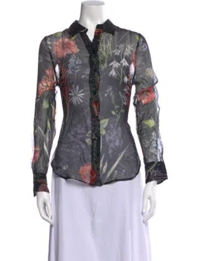 Pre-owned Alexander Mcqueen Silk Floral Print Blouse W/ Tags In Multi