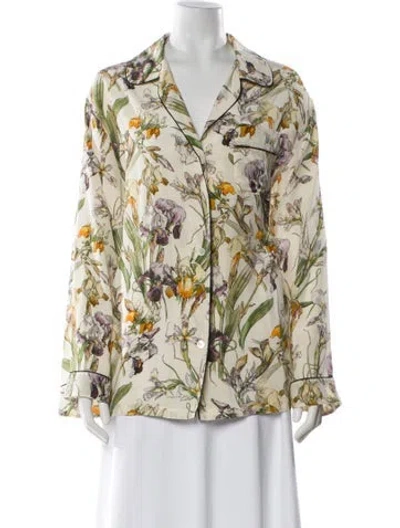 Pre-owned Alexander Mcqueen Silk Floral Print Pajamas In Neutral