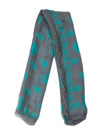Pre-owned Alexander Mcqueen Silk Floral Print Scarf In Gray