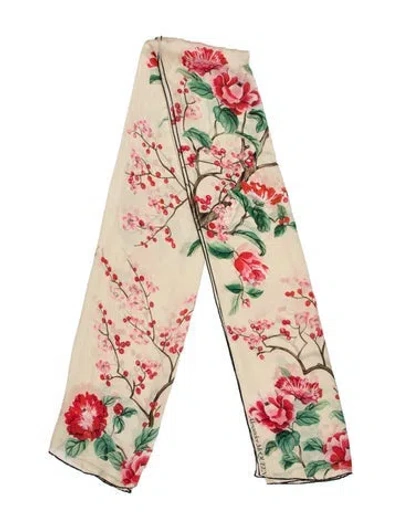Pre-owned Alexander Mcqueen Silk Floral Print Scarf In Neutral