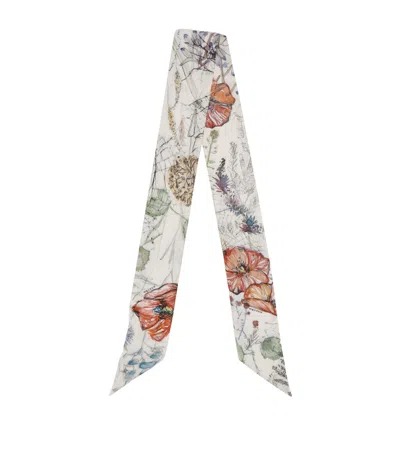 Alexander Mcqueen Silk Floral Print Scarf In White