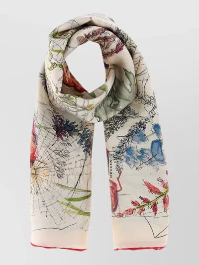 Alexander Mcqueen Silk Foulard Floral Print Rolled Edges In Multi