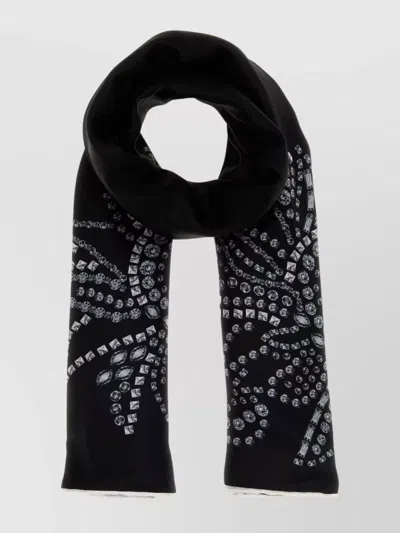 Alexander Mcqueen Silk Foulard With Contrast Trim And Embellishments In Brown