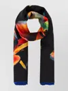 ALEXANDER MCQUEEN SILK FOULARD WITH FLORAL PRINT AND FRINGED EDGES