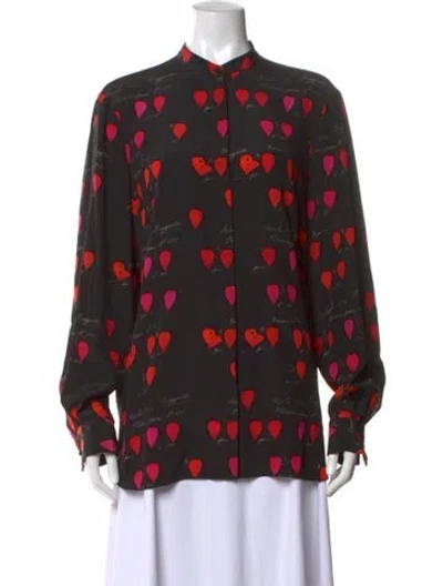 Pre-owned Alexander Mcqueen Silk Graphic Print Blouse In Black
