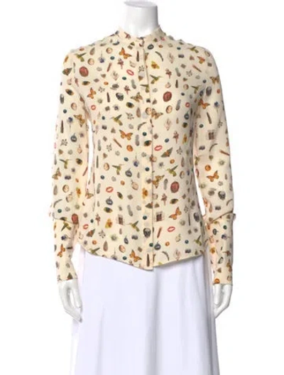 Pre-owned Alexander Mcqueen Silk Graphic Print Blouse In Neutral