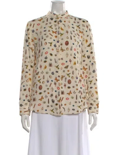 Pre-owned Alexander Mcqueen Silk Graphic Print Blouse In Neutral