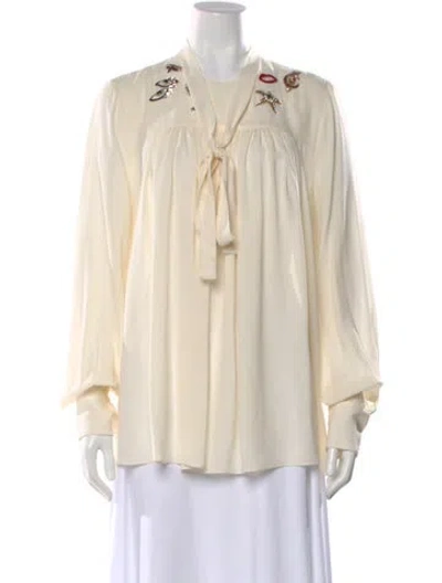 Pre-owned Alexander Mcqueen Silk Graphic Print Blouse In Neutral