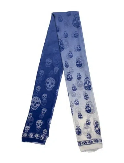 Pre-owned Alexander Mcqueen Silk Graphic Print Scarf In Blue