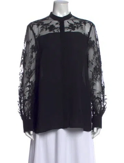 Pre-owned Alexander Mcqueen Silk Lace Pattern Blouse In Black