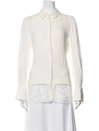 Pre-owned Alexander Mcqueen Silk Lace Pattern Blouse In Neutrals
