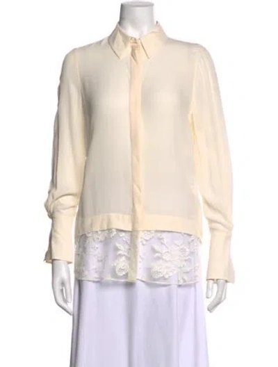 Pre-owned Alexander Mcqueen Silk Lace Pattern Blouse In Neutrals