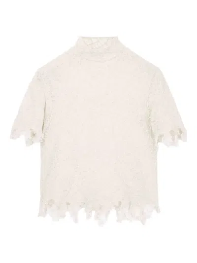 Alexander Mcqueen Silk Lace Top In Neutrals