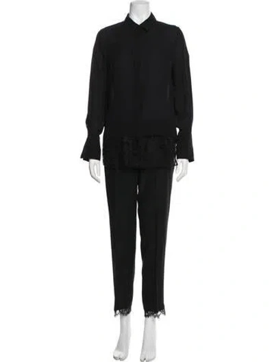 Pre-owned Alexander Mcqueen Silk Lace Trim Embellishment Pant Set In Black