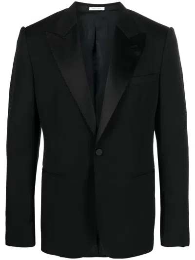 Alexander Mcqueen Silk Lapels Blazer In Nero