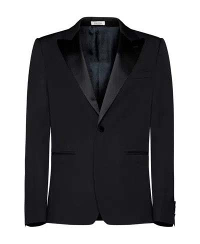 Alexander Mcqueen Silk Lapels Blazer In Black