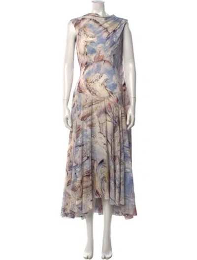 Pre-owned Alexander Mcqueen Silk Long Dress In Blue