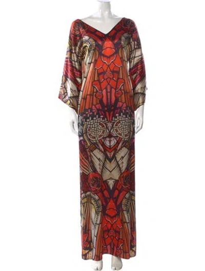 Pre-owned Alexander Mcqueen Silk Long Dress In Orange