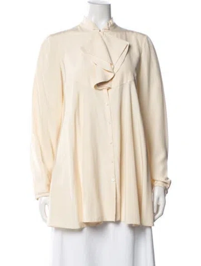 Pre-owned Alexander Mcqueen Silk Long Sleeve Blouse In Neutrals
