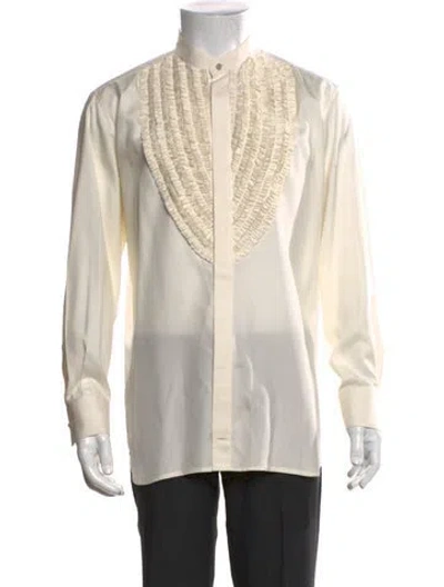 Pre-owned Alexander Mcqueen Silk Long Sleeve Tuxedo Shirt In Neutrals
