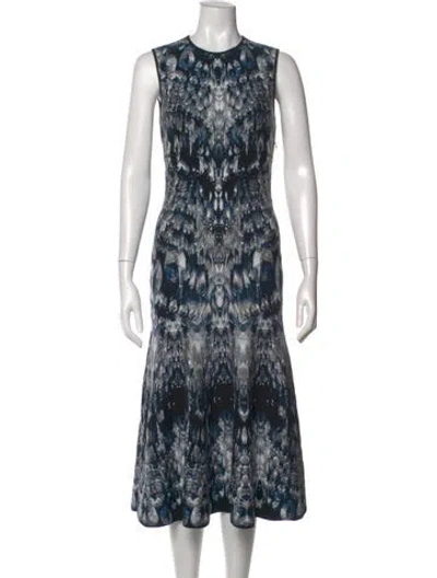 Pre-owned Alexander Mcqueen Silk Midi Length Dress In Blue